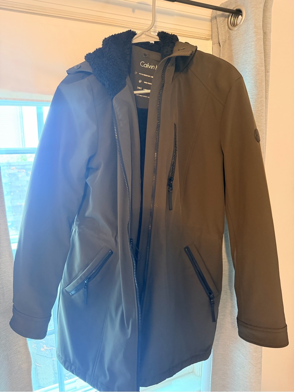 Calvin Klein Olive Hooded Parka with Sherpa Lining